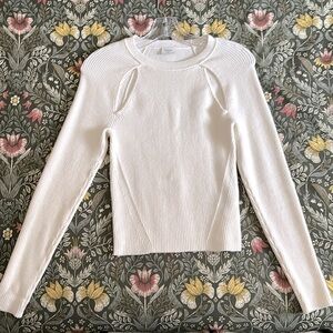 Express collarbone cut out white cream sweater